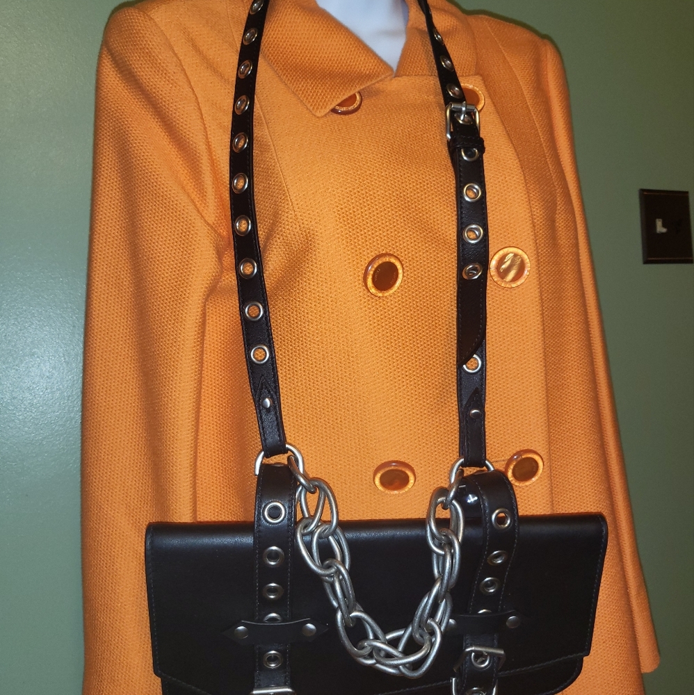 Versace biker saddle chain satchel crossbody bag detachable strap - Picture 2 of 15